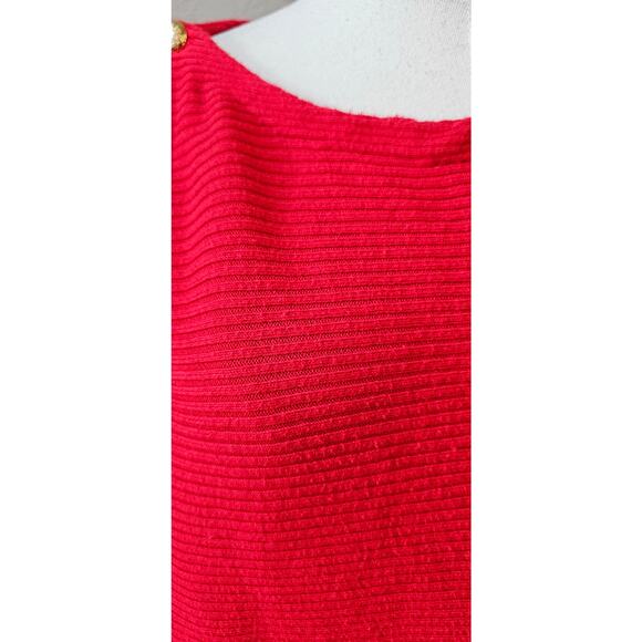 Ralph Lauren Dolman Sweater Boat Neck Rib Knit Button Shoulder Red Womens Large - Picture 8 of 8